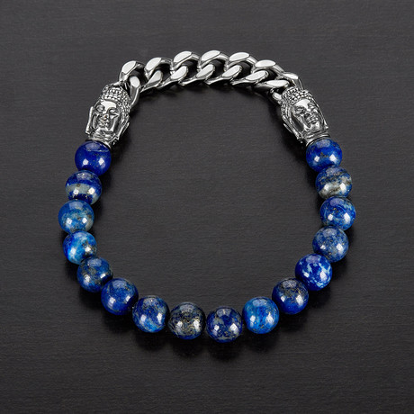 Lapis Lazuli Stainless Steel Buddha Bead Stretch Bracelet
