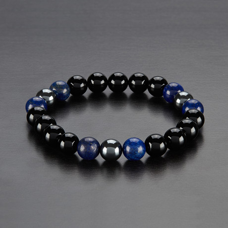 Lapis Lazuli + Onyx + Hematite Polished Bead Stretch Bracelet