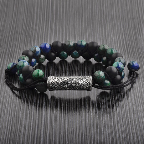 Azurite Chrysocolla + Stainless Steel Dual Layer Bracelet