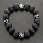 Two-Tone Stainless Steel Black Matte Onyx Bead Stretch Bracelet