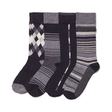 Black Geo Argyle Stripe Sock // Pack Of 4