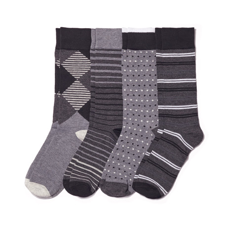 Dark Argyle + Stripes + Dots Sock // Pack of 4