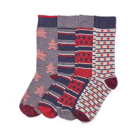 Stars + Stripes Sock // Red + Blue // Pack of 4