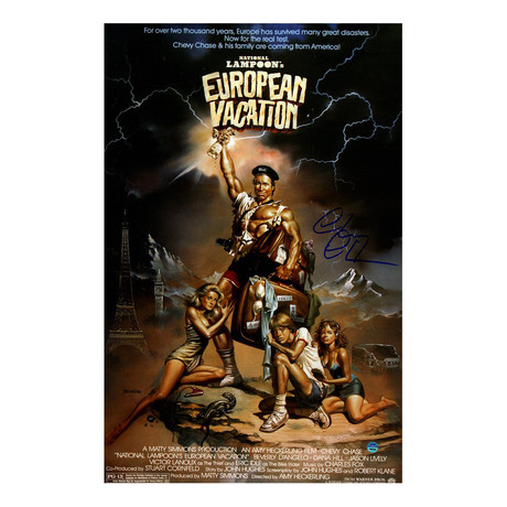 Chevy Chase Signed National Lampoon's European Vacation Framed Movie Poster