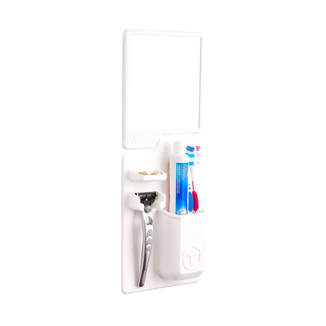 Toothbrush/Razor Holder + Mirror Pack // White