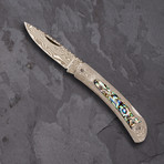 Rain Drop Damascus Steel Lock Back Blade (Abalone Shell Inlay)