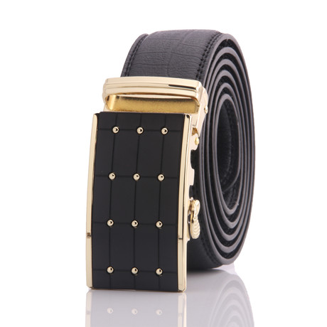 Leo Automatic Adjustable Belt // Black + Gold Studs