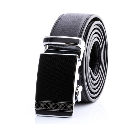 Adriano Automatic Adjustable Belt // Black + Silver Check
