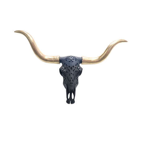 Carved Texas Longhorn (Black + Gold)