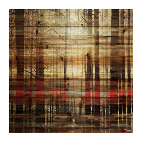Forest Red Glow Painting Print // Natural Pine Wood (18"W x 18"H x 1.5"D)