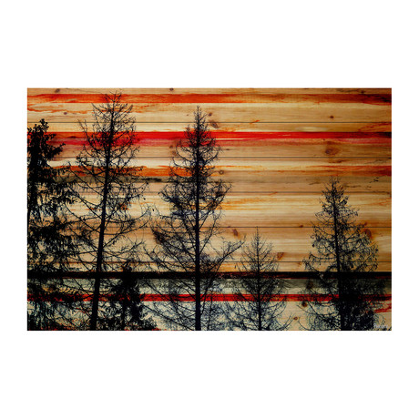 Red Streaked Sky Painting Print // Natural Pine Wood (18"W x 12"H x 1.5"D)