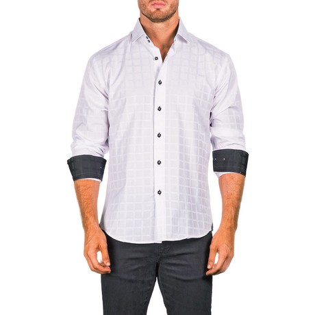 Long-Sleeve Button-Down Check Shirt // White (XS)