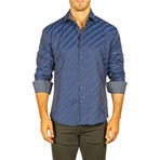 Long-Sleeve Button-Down Shadow Stripe Shirt // Navy (L)
