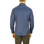 Long-Sleeve Button-Down Shadow Stripe Shirt // Navy (XL)