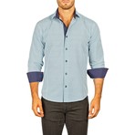Long-Sleeve Button-Down Micro-Check Shirt // Turquoise (2XL)