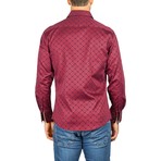 Long-Sleeve Button-Down Squares Shirt // Burgundy (3XL)