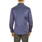 Long-Sleeve Button-Down Squares Shirt // Navy (XS)