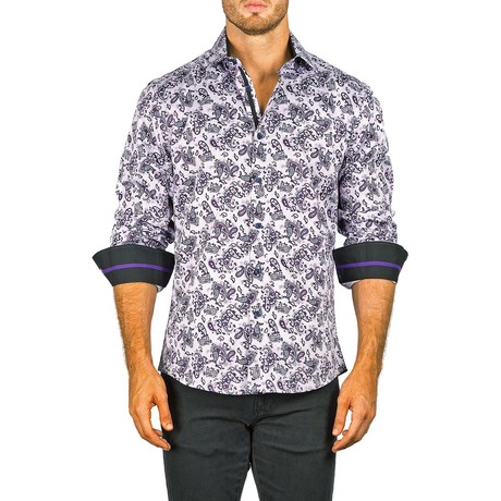 Long-Sleeve Button-Down Paisley Shirt // Purple (XS)