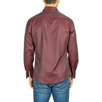 Long-Sleeve Button-Down Medium Grid Shirt // Burgundy (2XL)