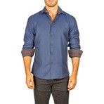 Long-Sleeve Button-Down Medium Grid Shirt // Navy (2XL)