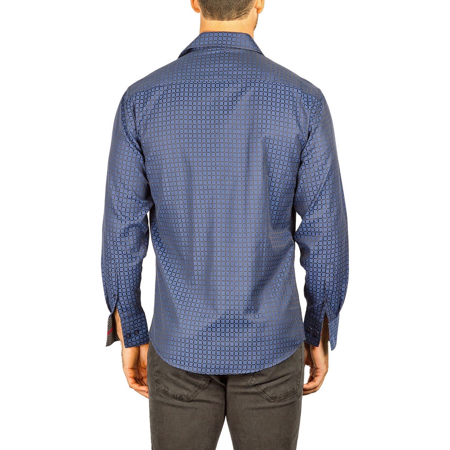 Long-Sleeve Button-Down Medium Grid Shirt // Navy (2XL) - Clearance ...