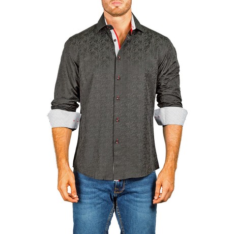 L/S Button-Down Wallpaper Jacquard Shirt // Black (XS)