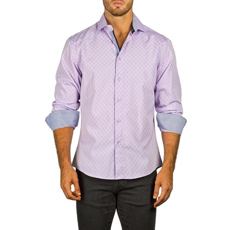 Long-Sleeve Button-Down Dot + Square Shirt // Pink (XS)