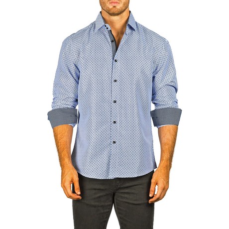 Long-Sleeve Button-Down Pin Dot Shirt // Blue (XS)