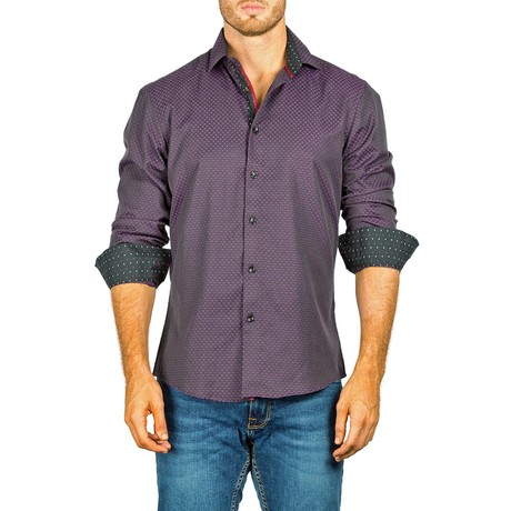 Long-Sleeve Button-Down Outlined Circles Shirt // Purple (XS)