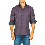Long-Sleeve Button-Down Outlined Circles Shirt // Purple (2XL)