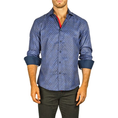 Long-Sleeve Button-Down Paisley + Dotted Shirt // Blue (XS)