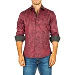 Long-Sleeve Button-Down Paisley Dotted Lines Shirt // Burgundy (3XL)