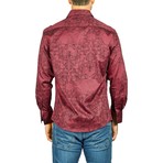 Long-Sleeve Button-Down Paisley Dotted Lines Shirt // Burgundy (3XL)