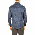 Long-Sleeve Button-Down Paisley Dotted Lines Shirt // Navy (XS)