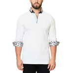 Abstract Long-Sleeve Polo // White (S)