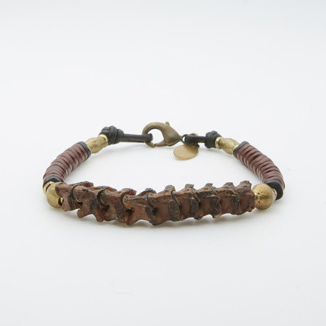 Snake Vertebrae + Brown Snake Glass Bracelet (8")