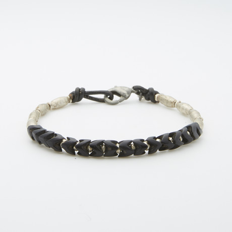 Snake Glass + Silver Tube Bracelet (8")