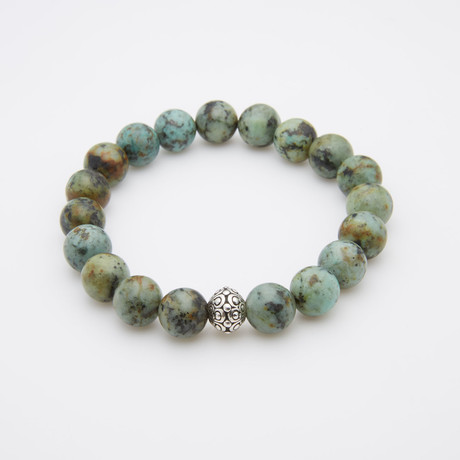 Beaded Stretch Bracelet // African Turquoise + Silver Oasis (Small - 7.5")