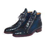 Genuine Crocodile + Calfskin Side Zipper Boots // Blue (Euro: 45)