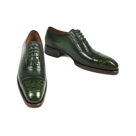 Croc & Calfskin Cap-Toe Oxfords // Green (Euro: 38)