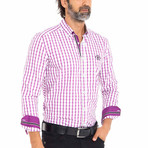Frog Woven Button-Up Shirt // Pink + White (S)