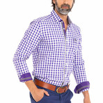 Frog Woven Button-Up Shirt // Purple + White (M)