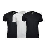 Ultra Soft Suede Crew-Neck // Black + White // Pack of 3 (L)