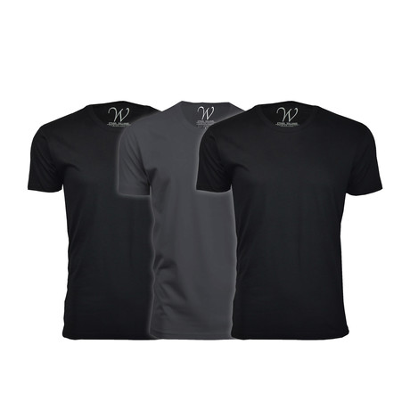 Ultra Soft Suede Crew-Neck // Black + Heavy Metal // Pack of 3 (S)