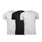 Ultra Soft Suede Crew-Neck // White + White + Black // Pack of 3 (L)