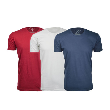 Ultra Soft Suede Crew-Neck // Red + White + Navy // Pack of 3 (S)