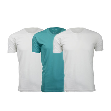 Ultra Soft Suede Crew Neck // White + White + Turquoise // Pack of 3 (S)