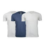 Ultra Soft Suede Crew-Neck // White + Navy // Pack of 3 (S)
