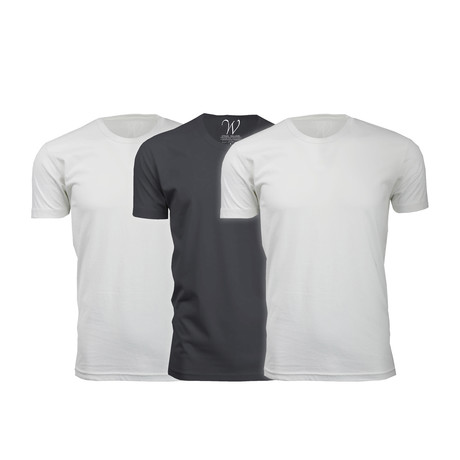 Ultra Soft Suede Crew-Neck // White + White + Heavy Metal // Pack of 3 (S)