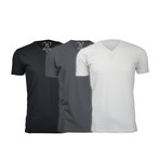 Ultra Soft Suede V-Neck // Black + Heavy Metal + White // Pack of 3 (2XL)